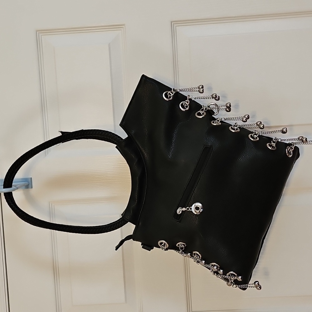 Black Studded Rhinestone Women's Shoulder Bag- FLAW - Picture 6 of 16
